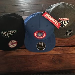 New Era.  Marvel.   Whiskey Jam caps